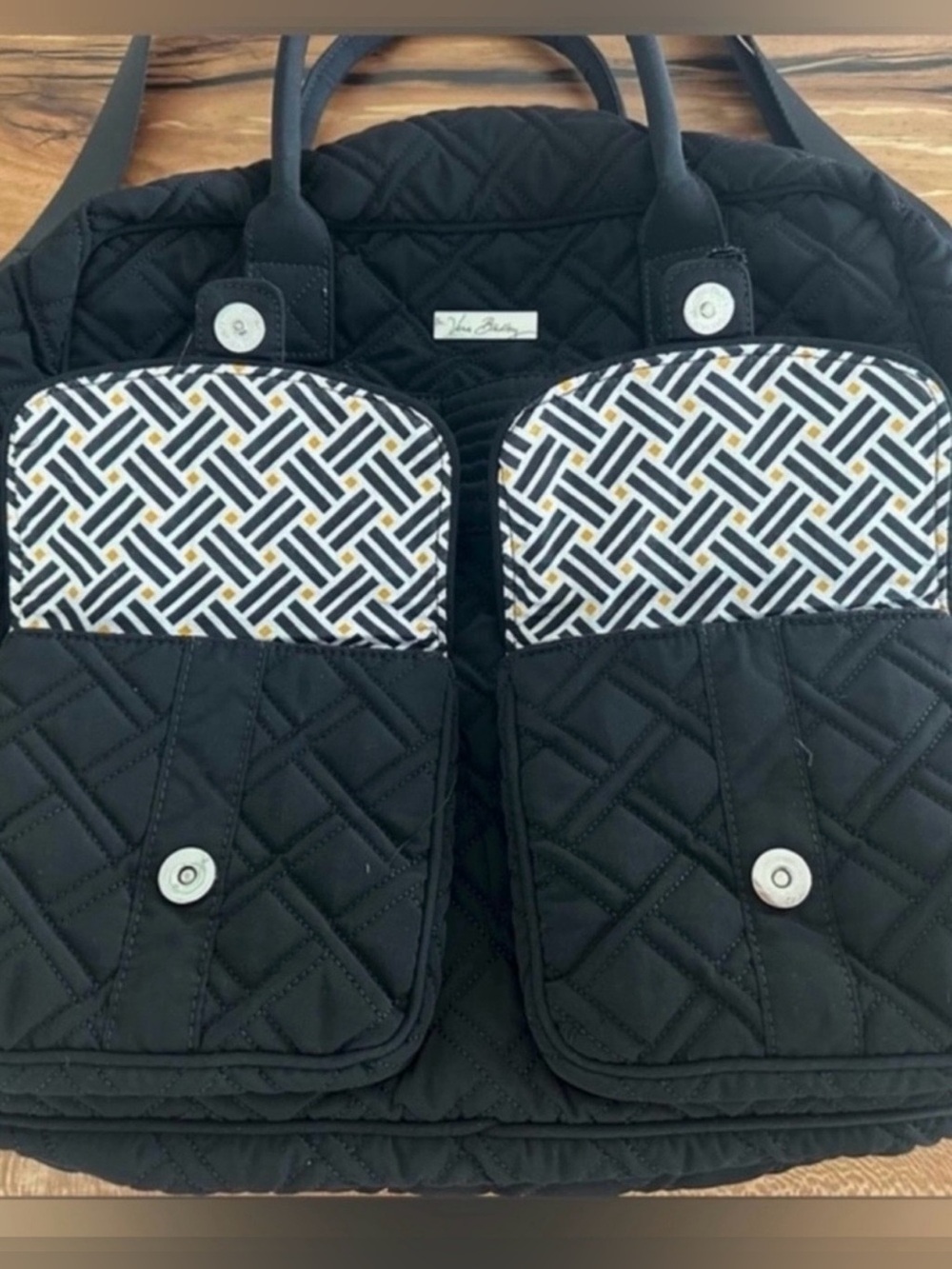 Vera Bradley Black Grand Cargo Quilted Travel Weekender Bag Removable Straps - Picture 4 of 10
